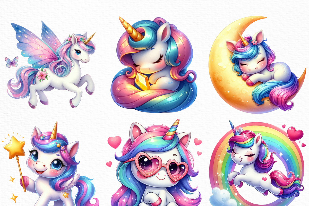 Cute Magical Unicorn Clipart, an Illustration by Craft Nest (Photo 3 of 6)