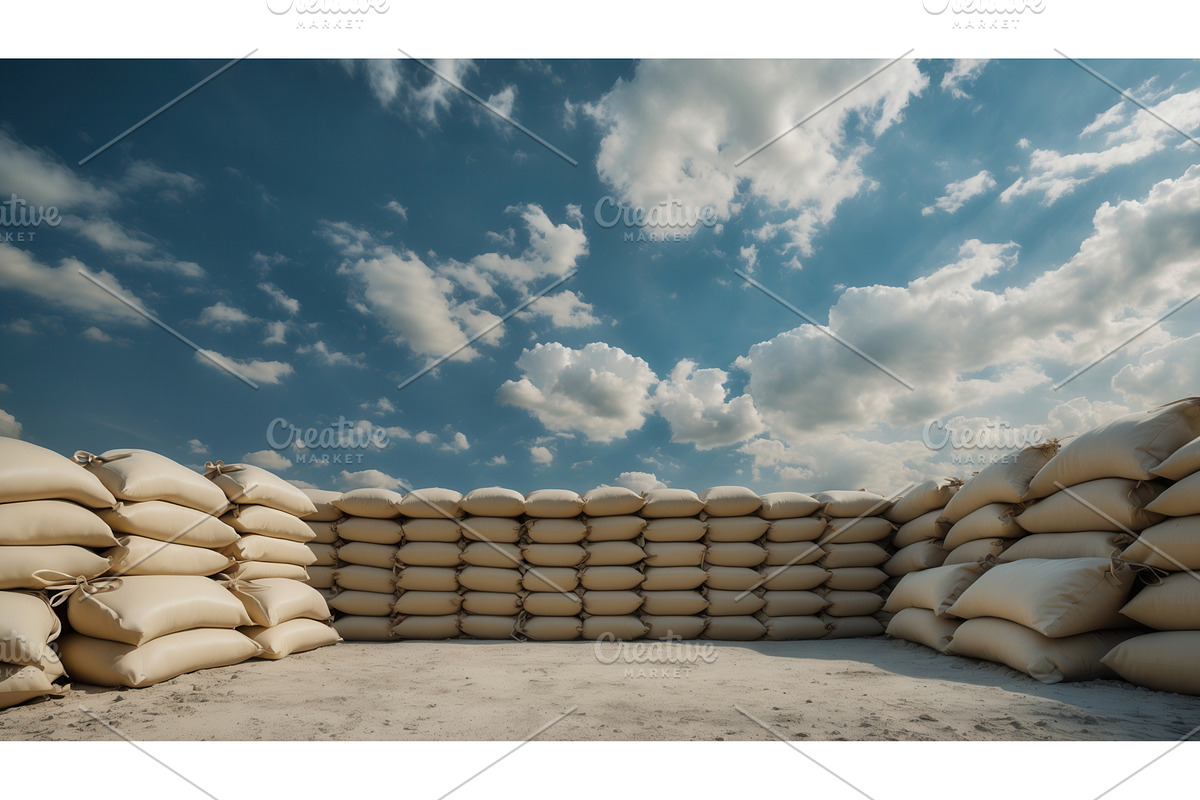 Stacked sandbags forming a, an Illustration by tilialucida
