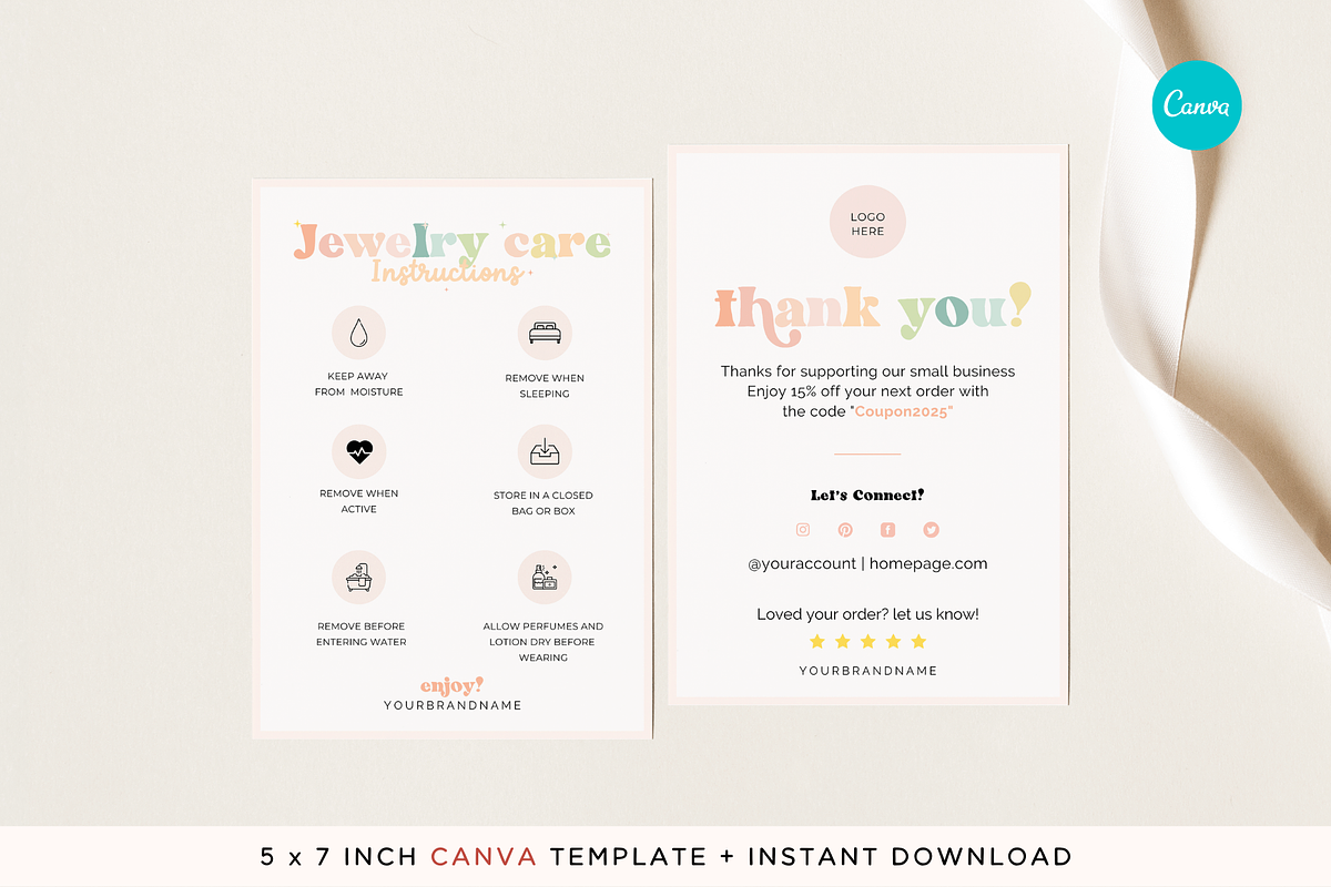 Pastel Jewelry Care Card Template, a Card Template by Hellohastore (Photo 1 of 10)