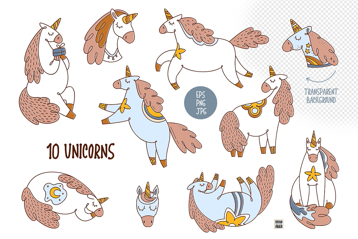 Little Unicorn vector clipart set, an Animal Illustration by Brandianna (Photo 2 of 14)