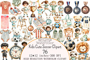 Watercolor Kids Cute Soccer Clipart, a Seasonal Illustration by Design Market (Thumbnail 1 of 8)