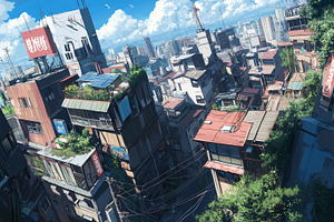 Vibrant anime style cityscape, a Background Photo by MistyDay
