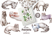 Cute Ferrets+patterns, an Animal Illustration by TheCuteShop (Thumbnail 1 of 8)