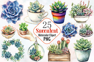 Succulent Watercolor Cliparts, an Illustration by RobertsArt