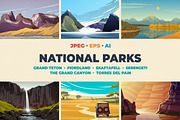 Six Illustrations of National Parks, a Person Illustration by Red Monkey (Thumbnail 1 of 4)