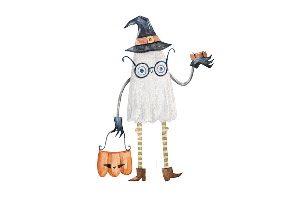 Cute Watercolor Halloween Ghost, a Seasonal Illustration by the_myro (Photo 4 of 7)