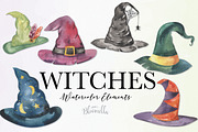 Watercolor Witches Hats Elements, a Decorative Illustration by Bloomella (Thumbnail 1 of 6)