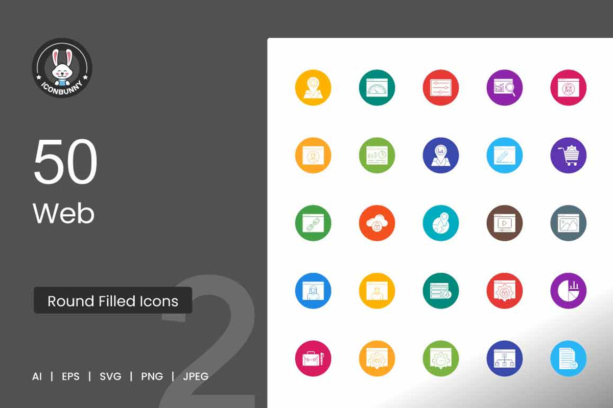 50 Web Flat Round Icons, an Icon by IconBunny (Photo 1 of 2)