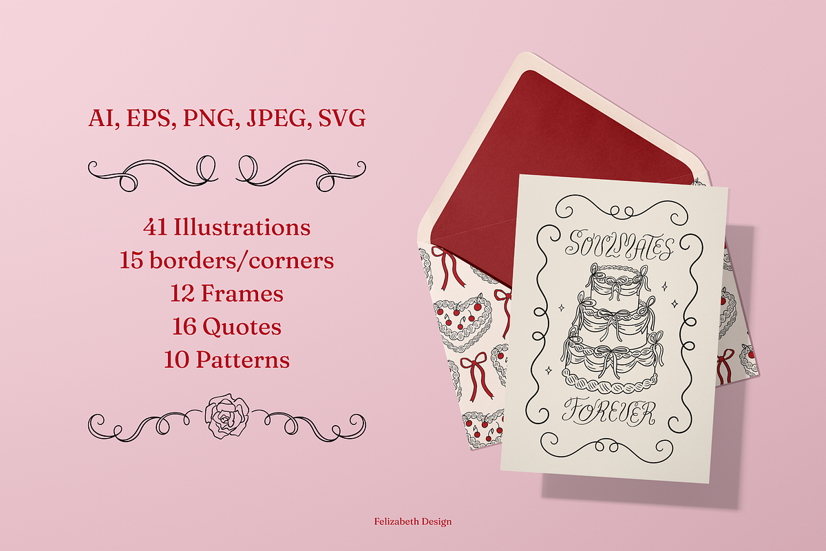 Coquette Wedding Cliparts & Frames, an Object Illustration by Felizabeth Design (Photo 2 of 14)