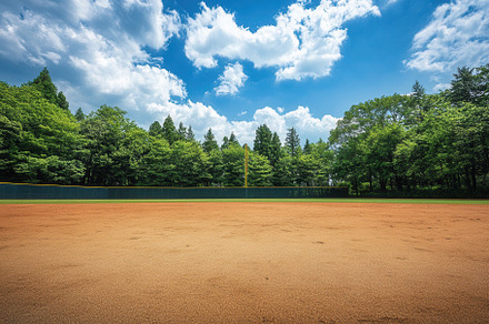 Baseball field surrounded by trees, a Photo by Pavel_design