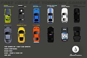 Top Down 2D  Fast Car Sprits  