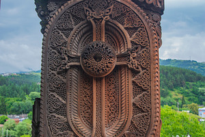 Ancient carved stone cross khachkar in Armenia with copy space, a Photo by Pictures for you!!!!!!!!!