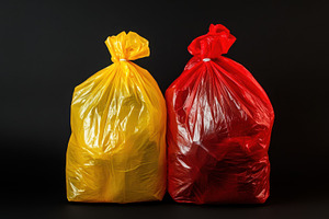 Bright trash bags on dark bg, a Photo by Beautiful things