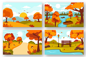 22 Autumn Landscape Blue Background