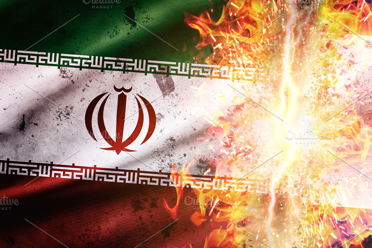 Burning Israel Iran Flags Clash, an Object Illustration by Davizro's Market
