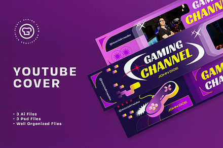 Purple Y2K Gaming YouTube Cover, a Social Media Template by graphicook