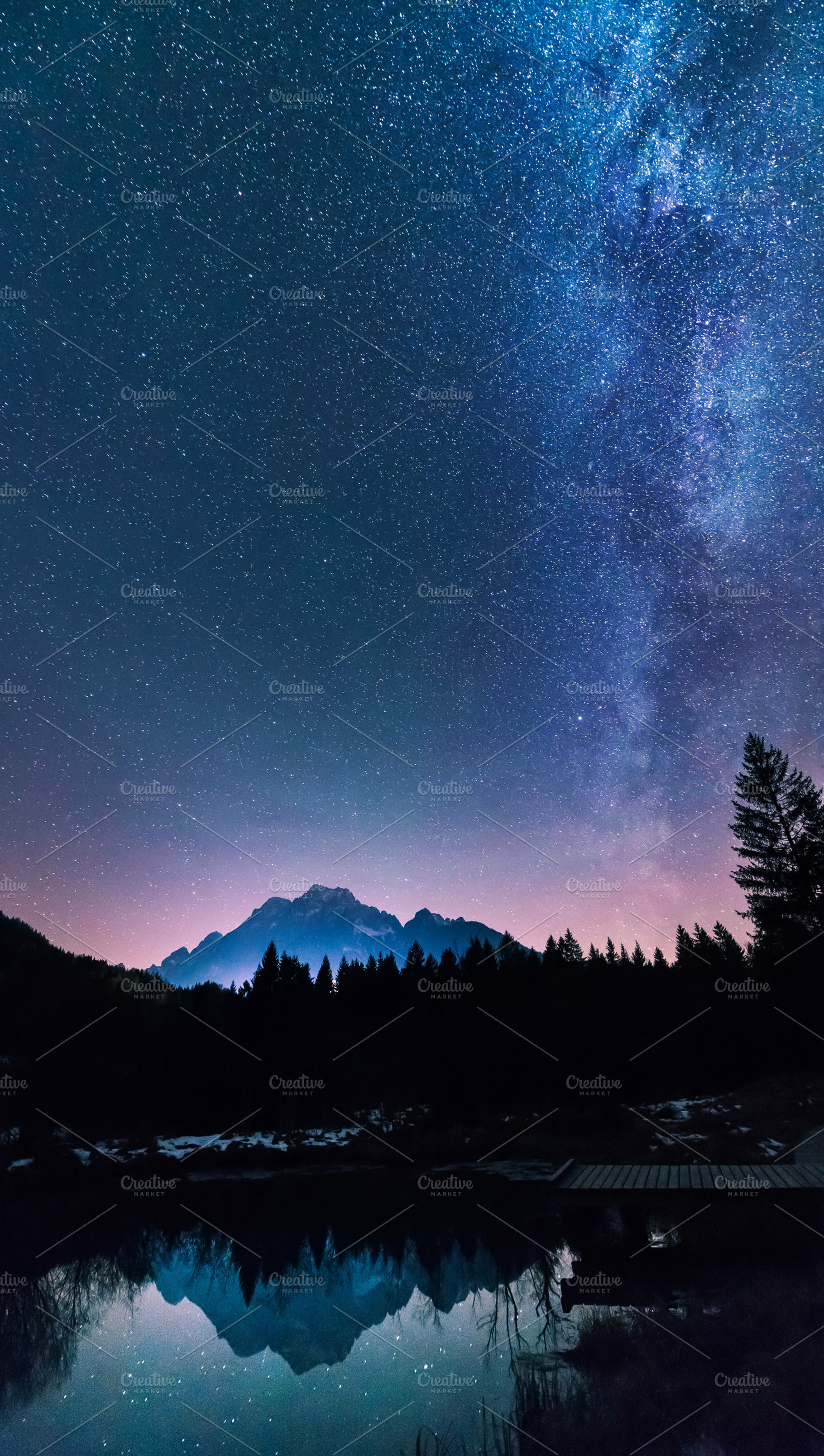 Starry night in the mountains featuring way, milky, and galaxy, a Nature Photo by Dreamy Pixel