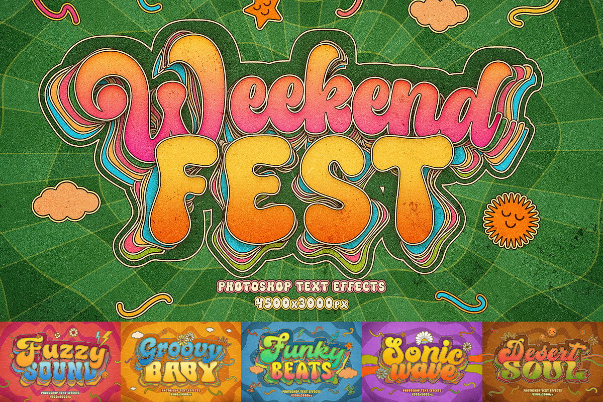 Retro Groovy Text Effects, a Layer Style Add-On by Andrew Skoch Design (Photo 1 of 9)