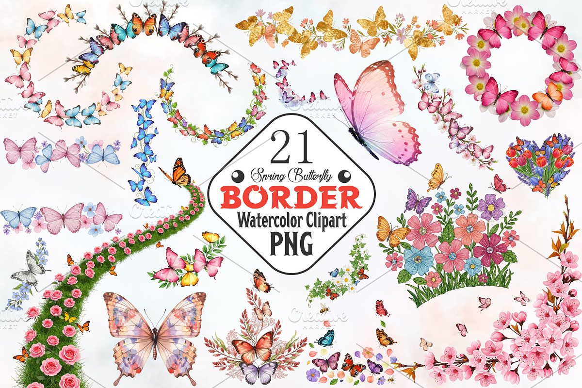 Spring Butterfly Border Clipart, an Illustration by RobertsArt (Photo 1 of 4)