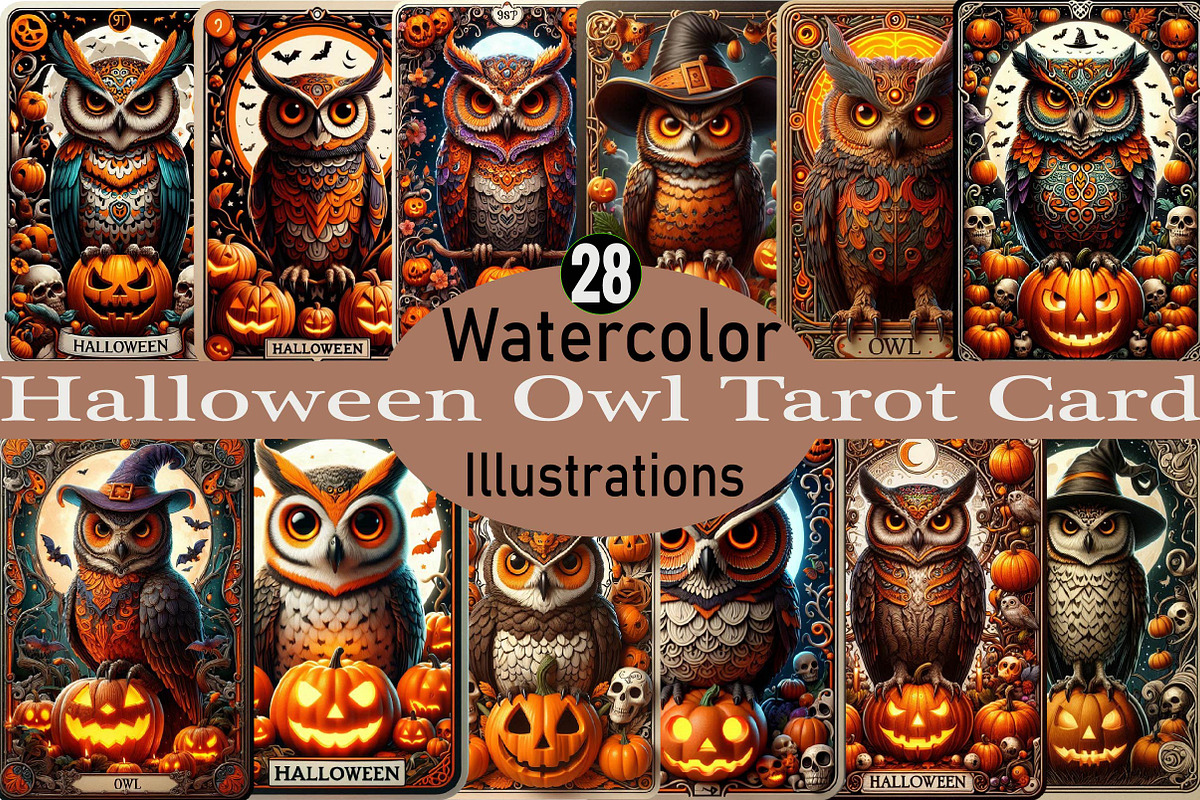 Halloween Owl Tarot Card Sublimation, an Illustration by SVGArt (Photo 1 of 8)