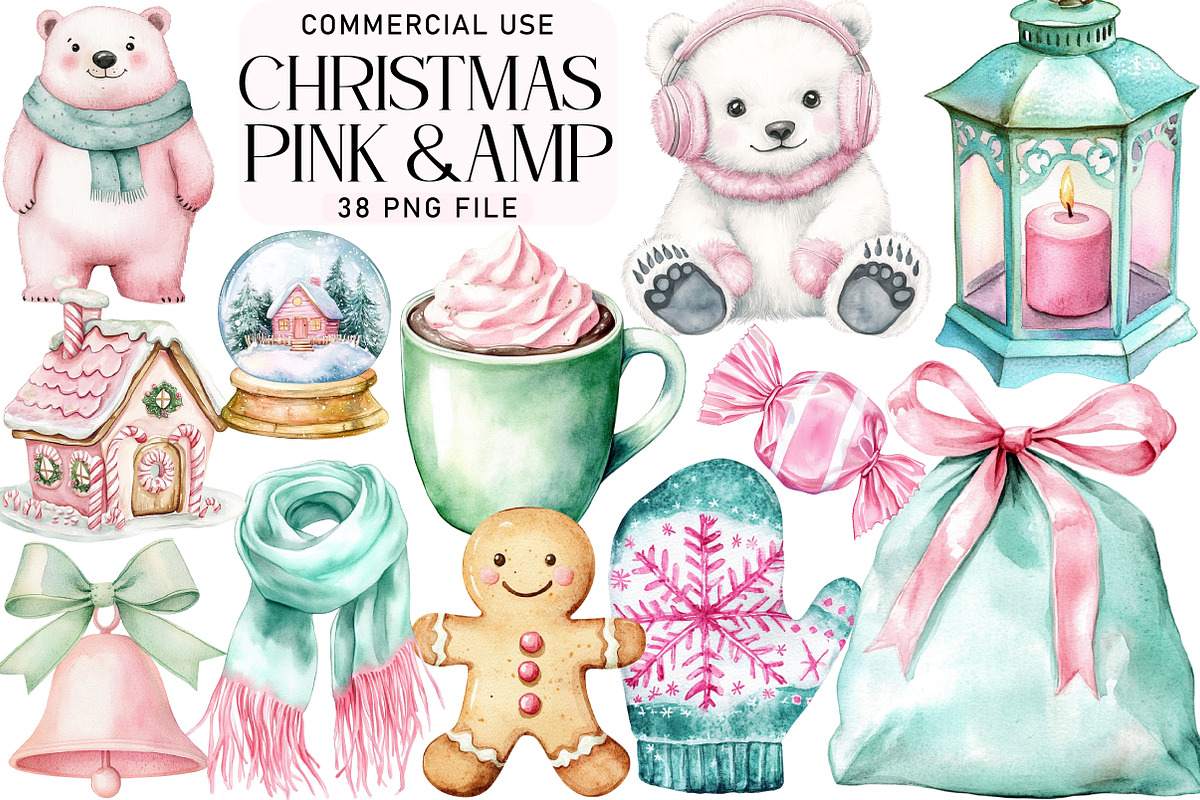 Pink & Mint Christmas Clipart, an Illustration by Daily.Designs (Photo 1 of 3)