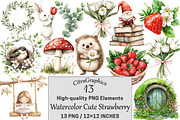 Watercolor Cute Strawberry Clipart, a Seasonal Illustration by CitraGraphics (Thumbnail 1 of 3)