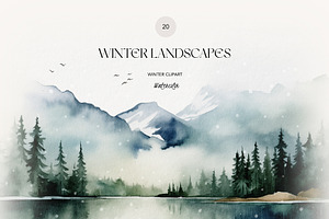 -30% Watercolor Winter Scene Clipart