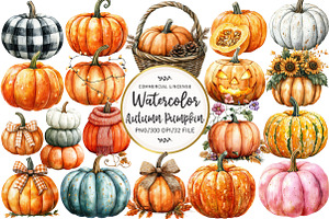 Watercolor Autumn Pumpkin Clipart, an Illustration by OK Design