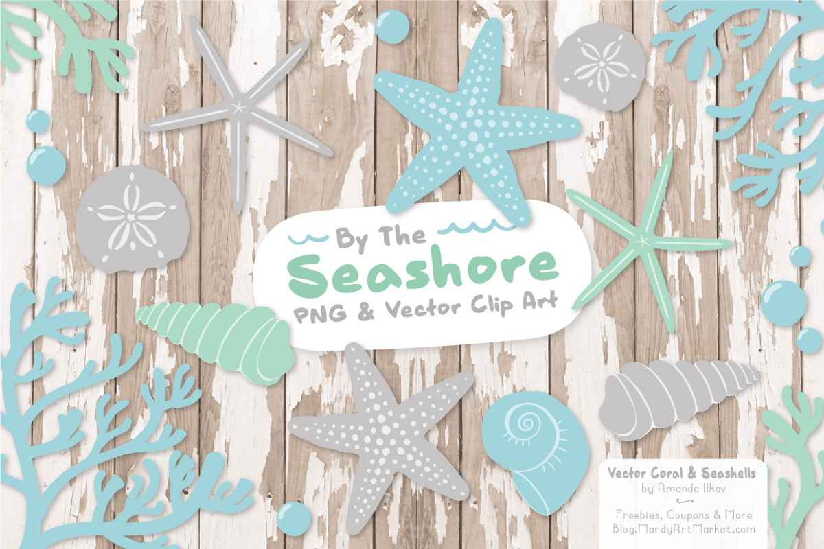 Blue & Mint Vector Seashells, an Illustration by Amanda Ilkov (Photo 2 of 5)