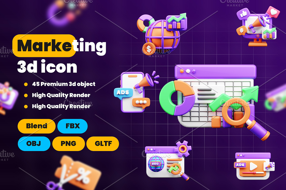 Marketing and Advertising 3d Icon, an Object 3D Model by Ui Stock (Photo 1 of 6)