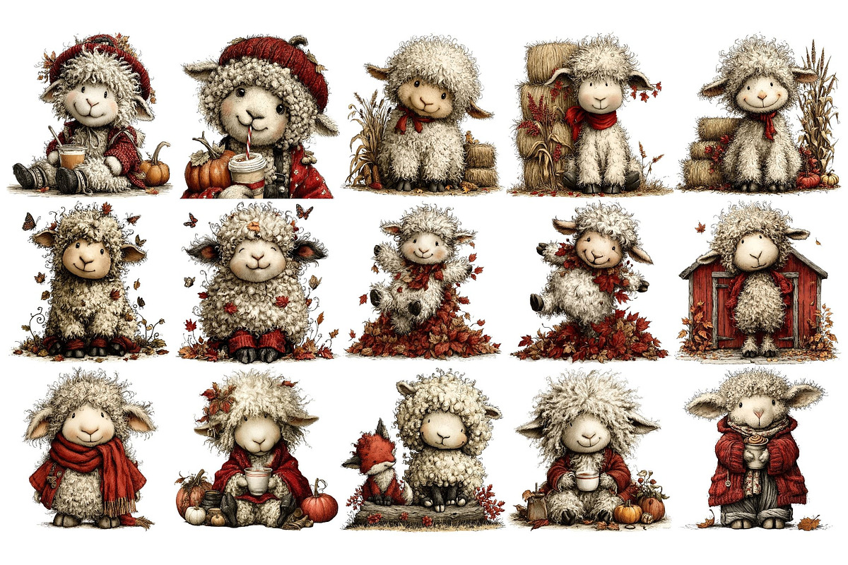 Whimsical Autumn Sheep Clipart, a Seasonal Illustration by Nicolle's Colorful Art (Photo 2 of 6)