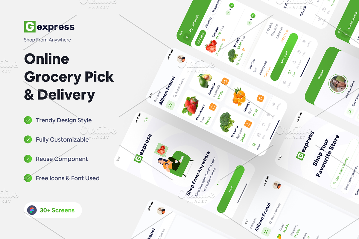 Gexpress - Grocery Shop App Figma, an App Template by Pixency (Photo 1 of 6)