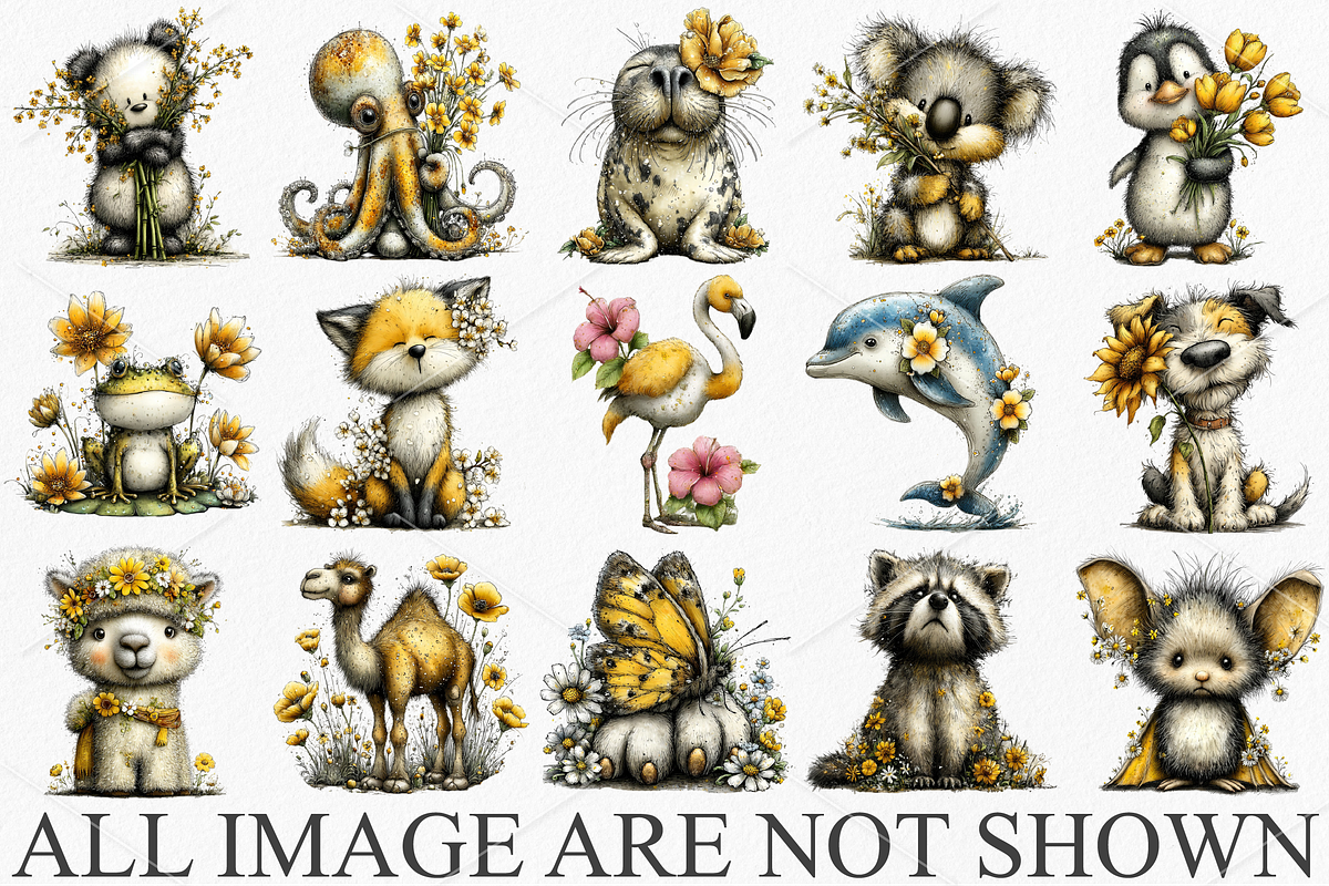 Watercolor Animals With Flowers, a Seasonal Illustration by Canvas Craft (Photo 4 of 6)