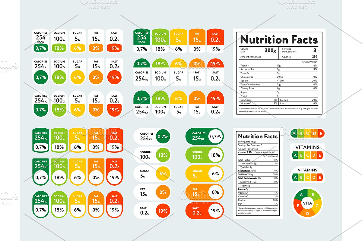 Set of nutrition facts and elements, a Healthcare Illustration by studioworkstock