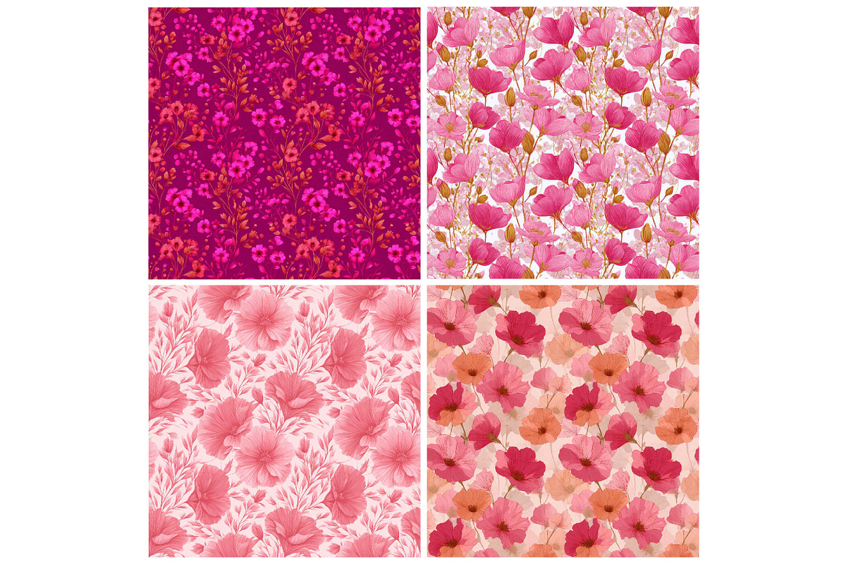 Pink Floral Seamless Patterns, an Illustration by DreamPrint404 (Photo 3 of 5)