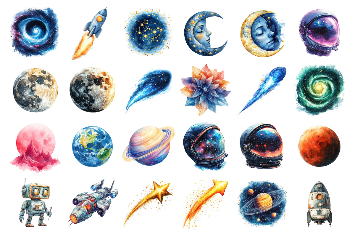Space Watercolor Clipart, an Illustration by SinaCreation (Photo 2 of 5)