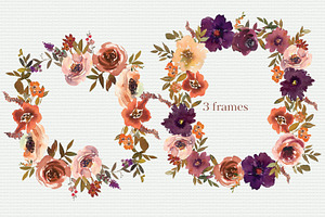 Watercolor Plum & Copper Florals