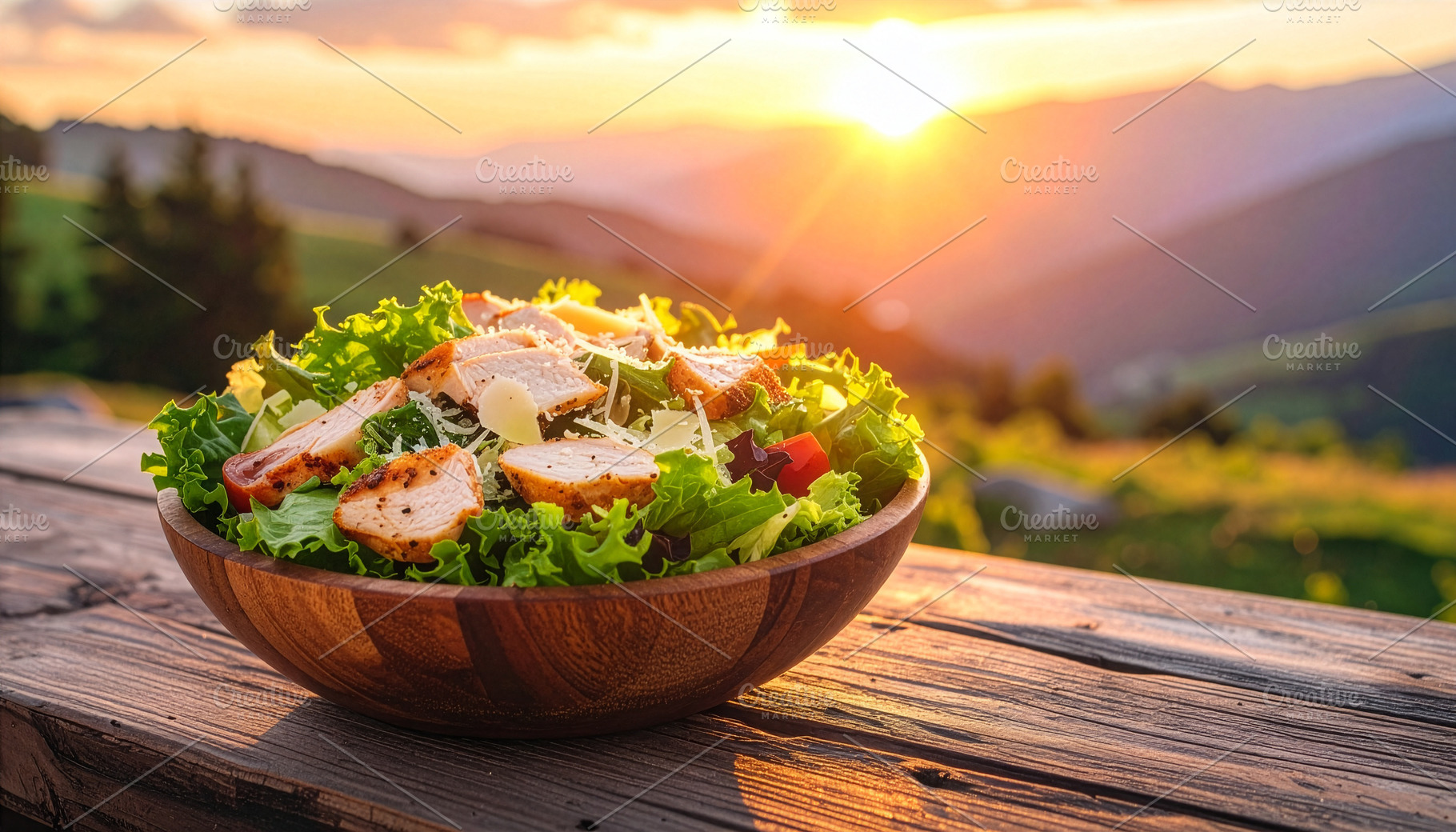 Fresh Caesar salad with romaine, croutons, and Parmesan, drizzled with creamy d, a Food & Drink Photo by DutchDigitalDesign