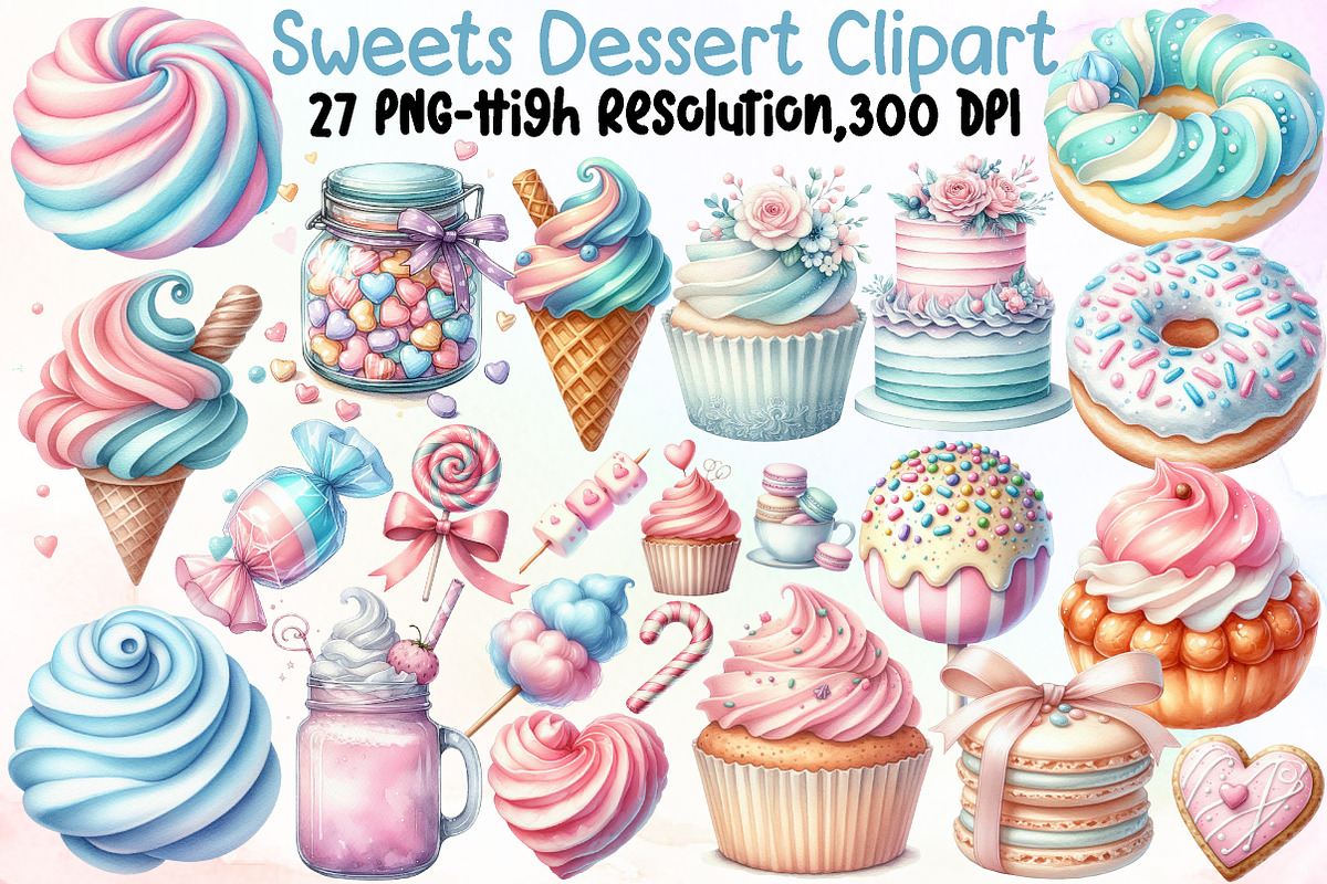 Watercolor Sweets Dessert Clipart, an Illustration by Sublimation Artist (Photo 1 of 6)