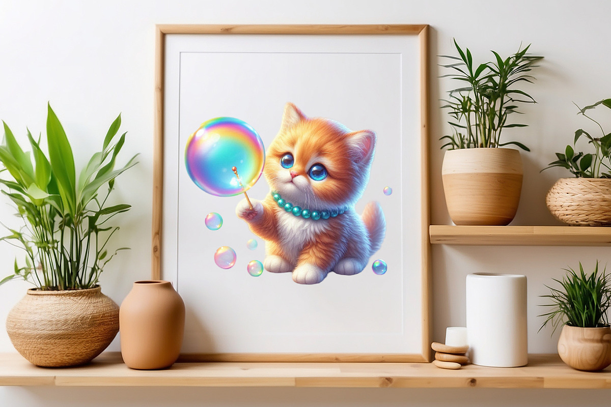 Cute Kitten Playing Bubbles Clipart, a Seasonal Illustration by Craft Nest (Photo 6 of 6)