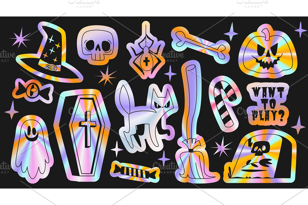 Spooky holographic Halloween, an Illustration by art PVP - market