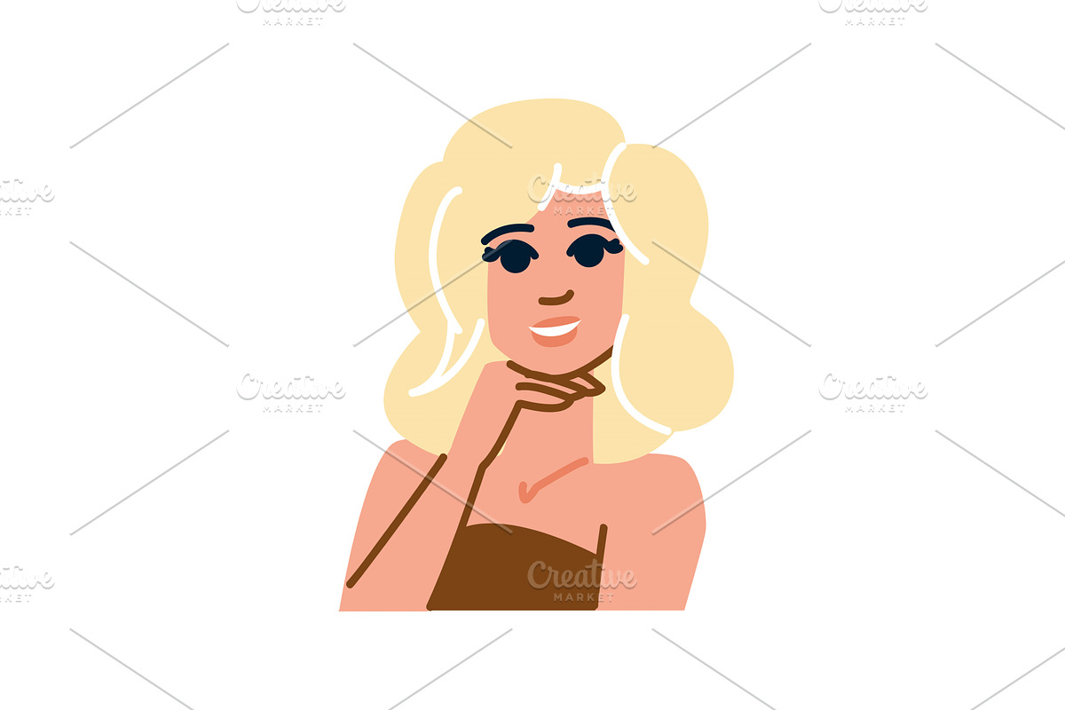 Smiling blonde woman touching chin, an Object Illustration by pikepicture