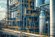 A large industrial facility with complex piping and machinery, featuring tall s, an Industrial Photo by Textures & Backgrounds (Thumbnail 2 of 2)