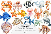 Cute Sea Animals Clipart, an Illustration by Design Market (Thumbnail 1 of 5)
