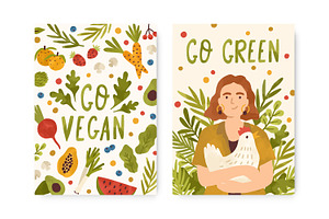 Vegan posters, go green cards, a Decorative Illustration by Good Studio