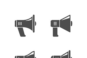 Set glyph icons of megaphone, a Solid Icon by motorama