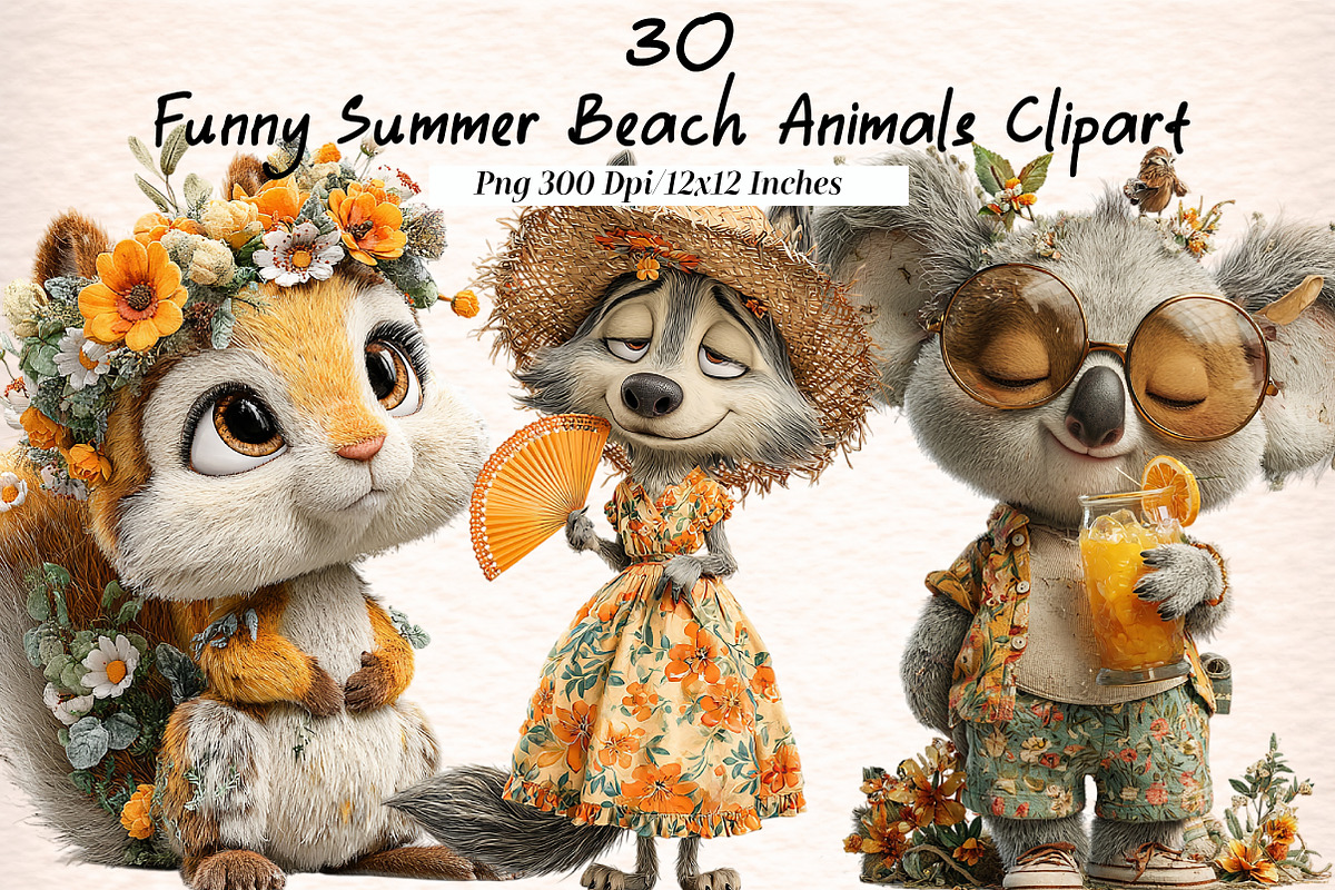 Funny Summer Beach Animals Clipart, an Illustration by Digital Artistic99 (Photo 1 of 11)