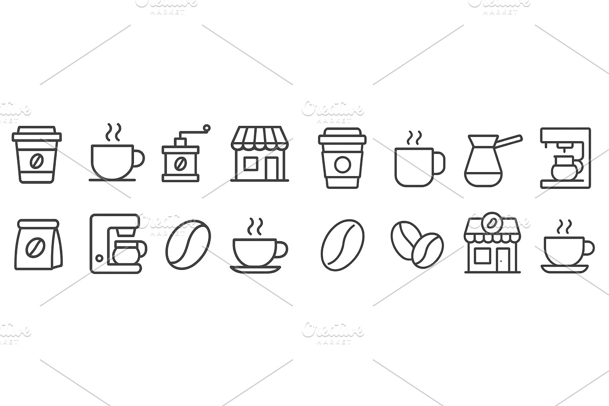 Coffee-related icons showcasing, an Illustration by ZinetroN
