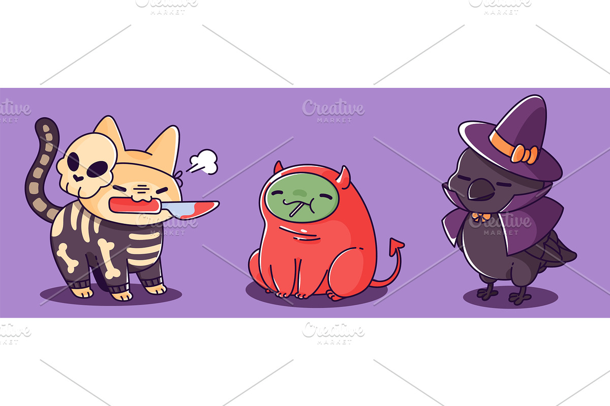 Kawaii Halloween character set, an Animal Illustration by art PVP - market