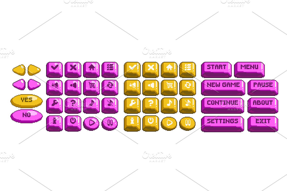Pixel game buttons kit isolated on, an Object Illustration by art PVP - market